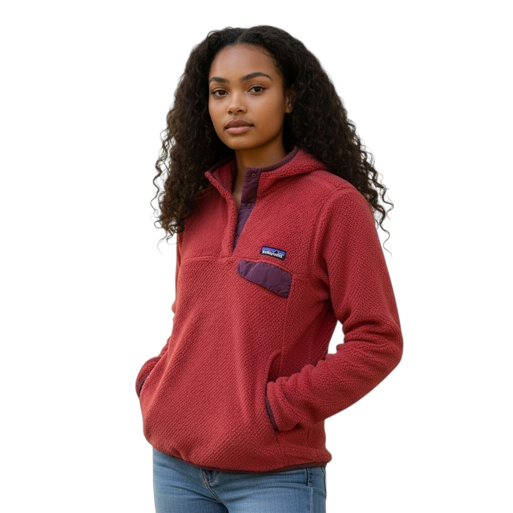 Patagonia Synchilla Snap-T Hoodie Sweater Womens Small Red Fleece Cozy Outdoors